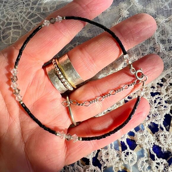 Vintage Dainty Sterling & Crystal Bracelet Anklet - Picture 5 of 13